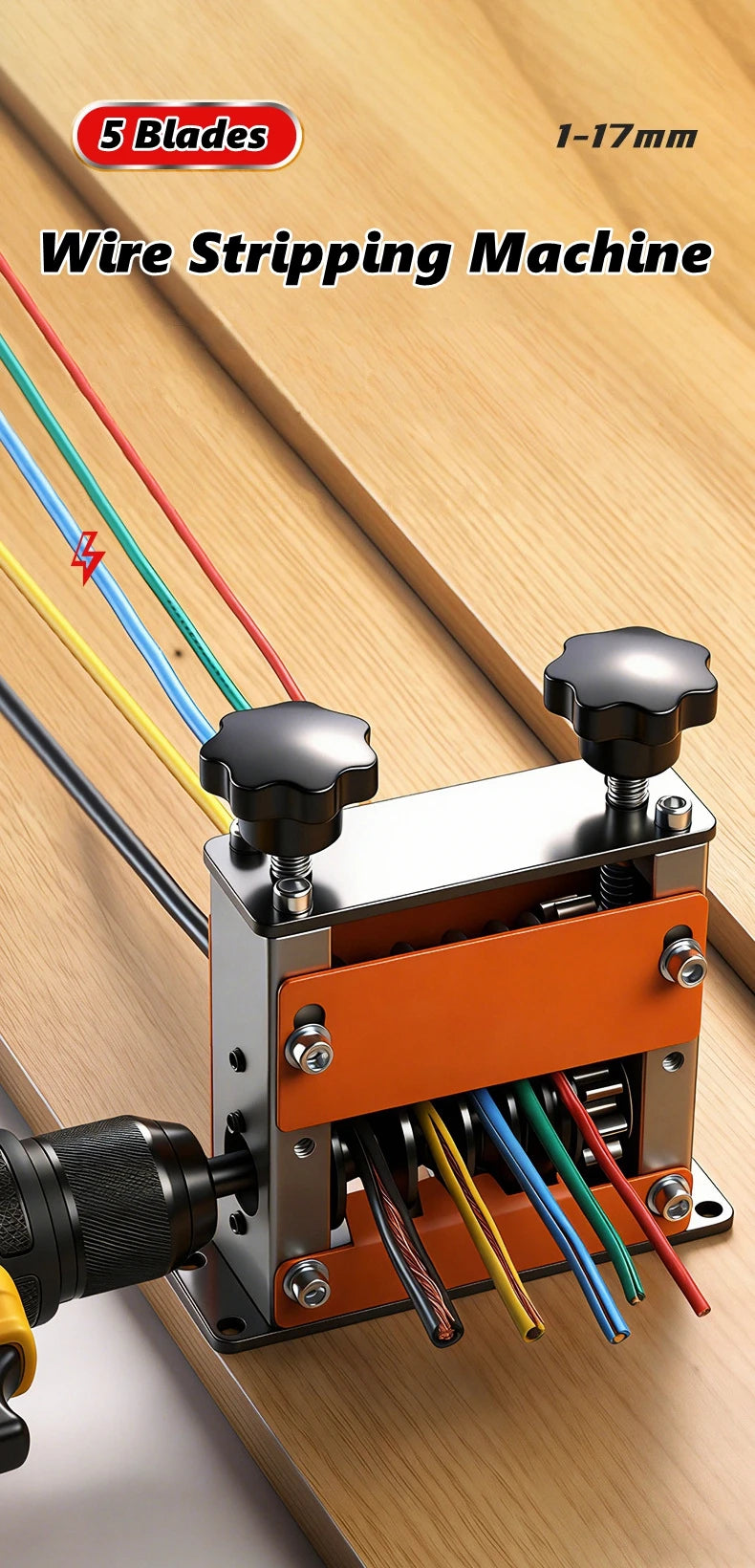 Multifunctional Wire Stripping Tool for Manual or Drill Use