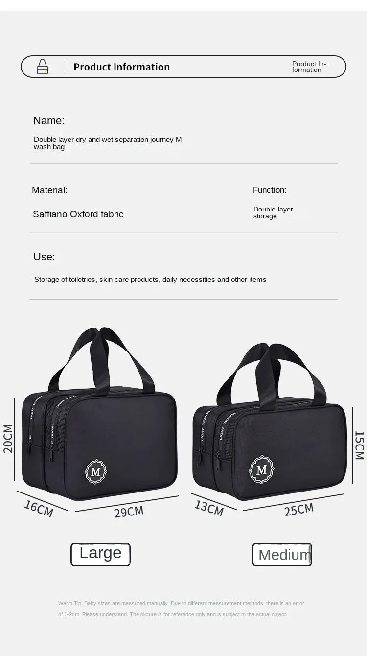 Large Capacity Double-Layer Travel Makeup Bag with Wet/Dry Separation