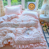 Seersucker Duvet Cover Set with Lace Trim