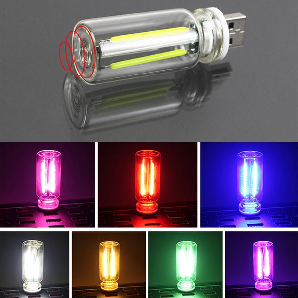 A collection of USB touch dimmable LED night lights in various colors and glass accents.