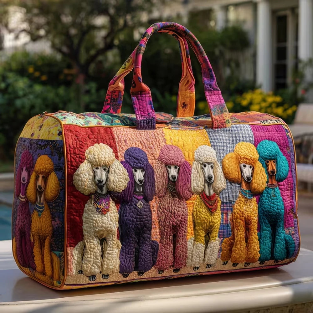 Poodle Print Quilted Travel Duffle Bag