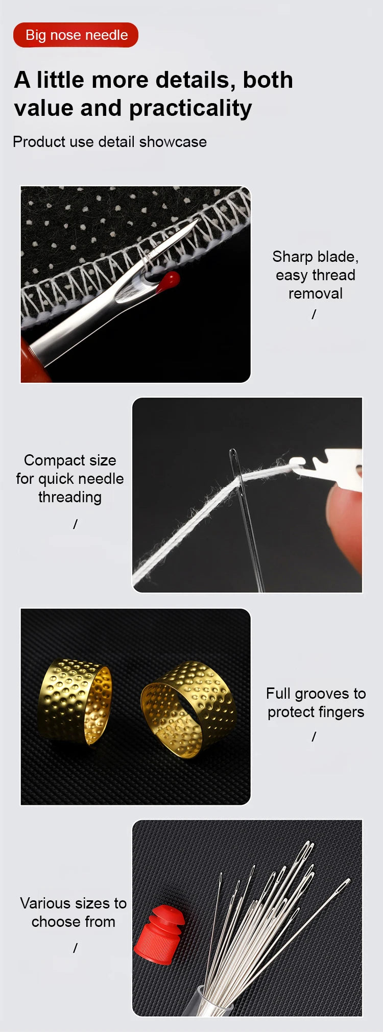 Complete Hand Sewing Tool Kit with Large-Eye Needles