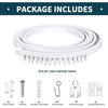 A package of flexible bendable ceiling curtain track includes 1x 9.8ft track, screws, drywall anchors, iron hooks, track roll