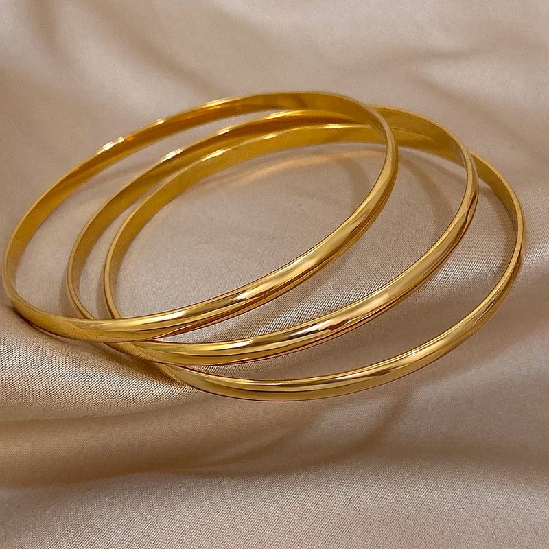 Minimalist Gold-Plated Stainless Steel Bangle Set