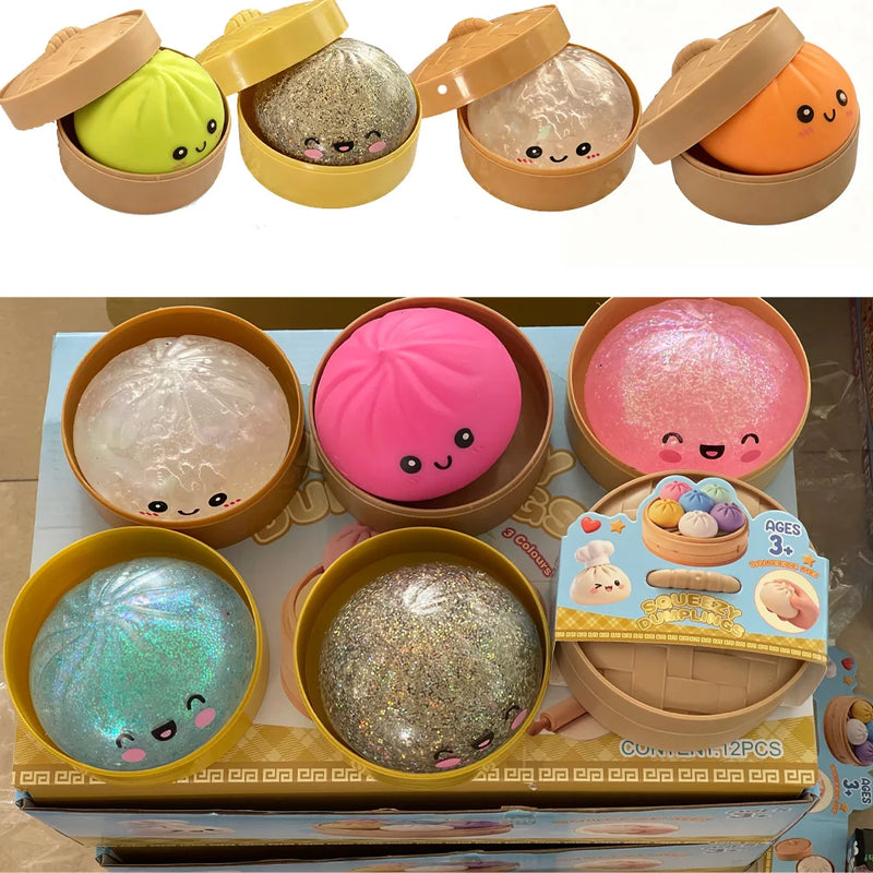 Glitter Dumpling Squishy Toy with Steamer Box