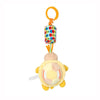 A soft plush cartoon animal stroller mobile rattle toy with a hanging bell.