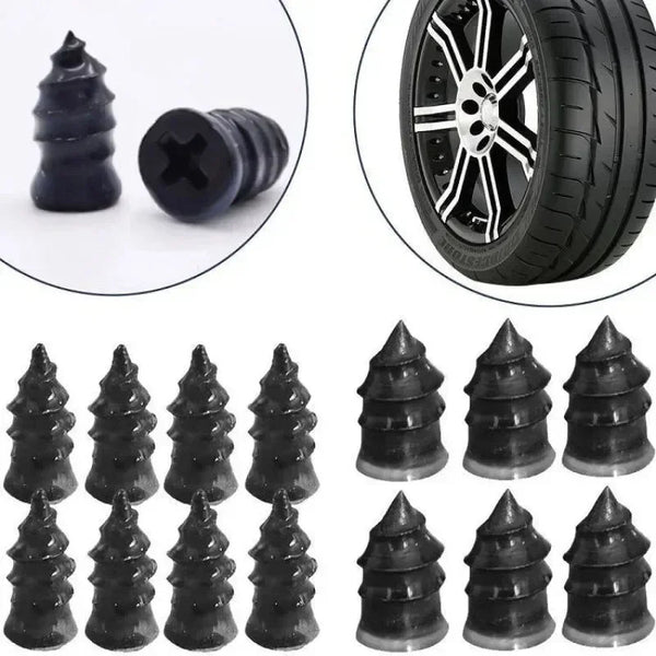 A set of black rubber nails used for tubeless tire puncture repair.