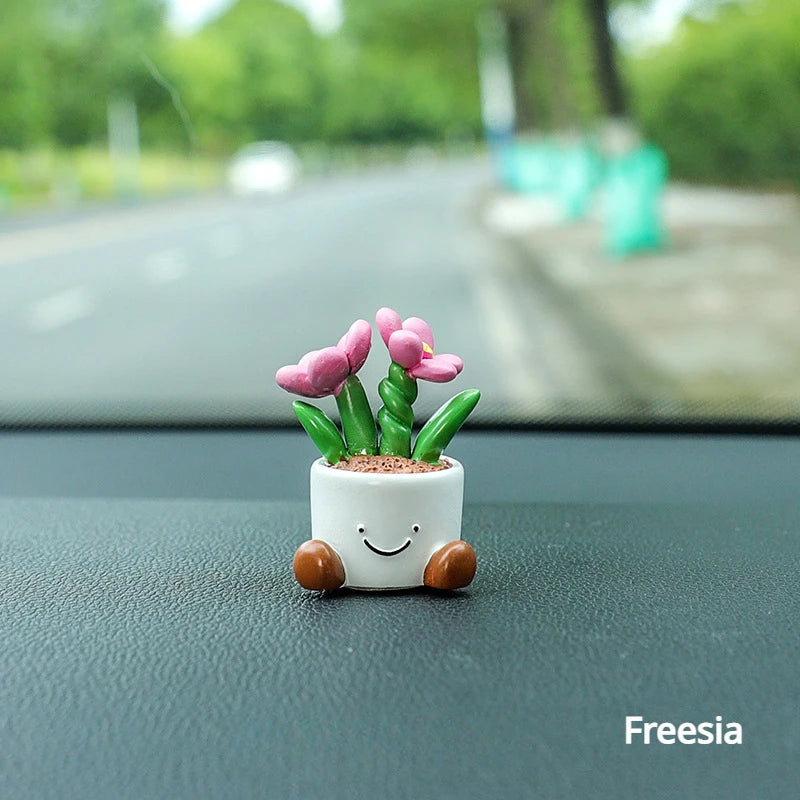 Resin Flower Pot Elf Figurine for Car Interior & Desktop