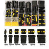 A plastic kit containing various waterproof automotive electrical connectors with male and female terminals in black and yell