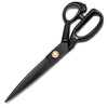A pair of black heavy duty tailor scissors with silver accents.