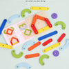A wooden geoboard shape building set with colorful pegs and shapes for baby focus training.