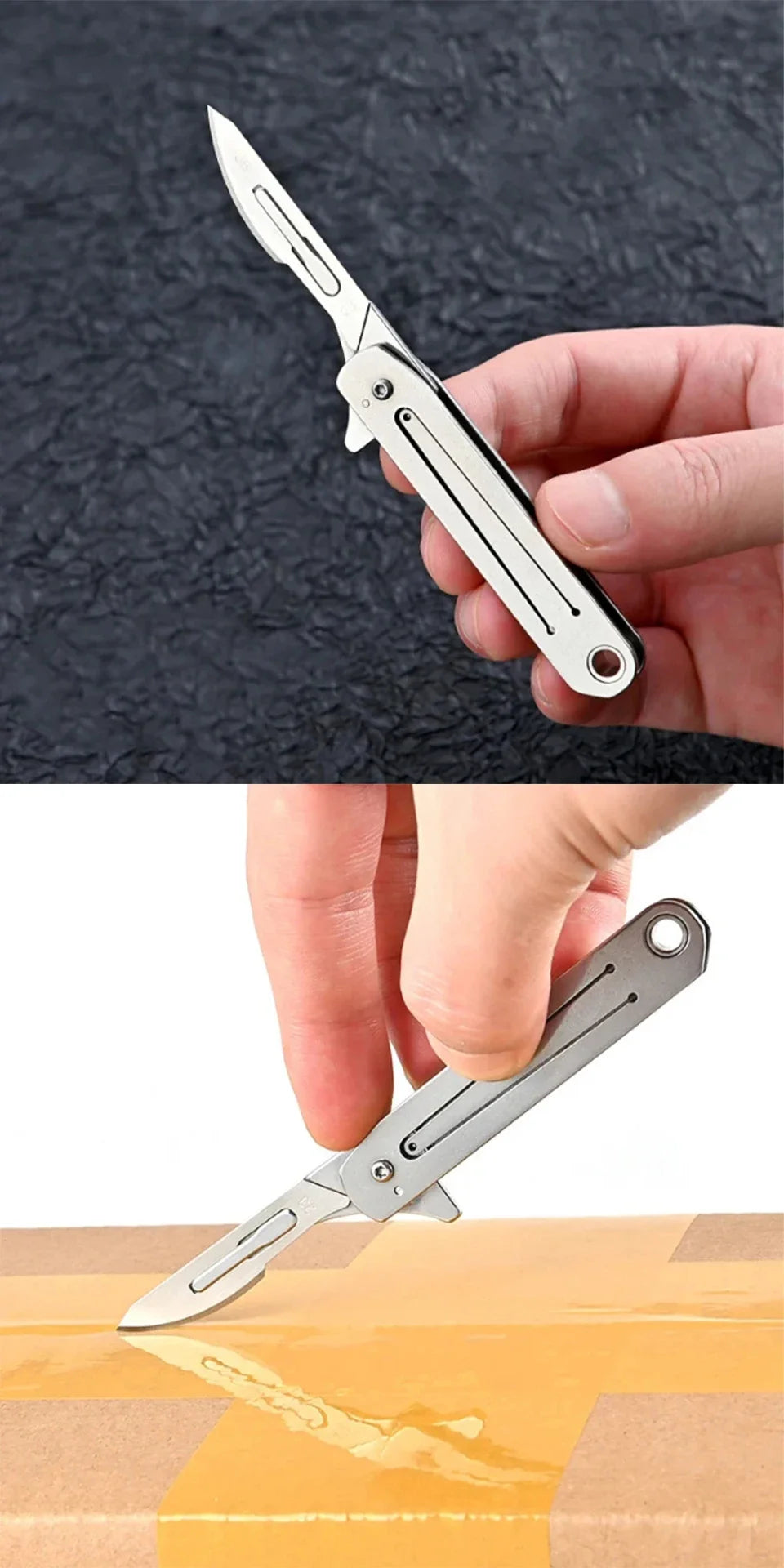 Compact Stainless Steel Folding Knife with Keychain