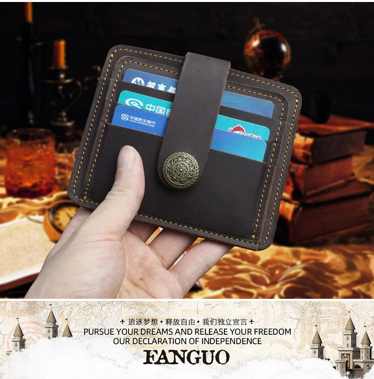 Handcrafted Cowhide Leather Card Wallet with Coin Pocket