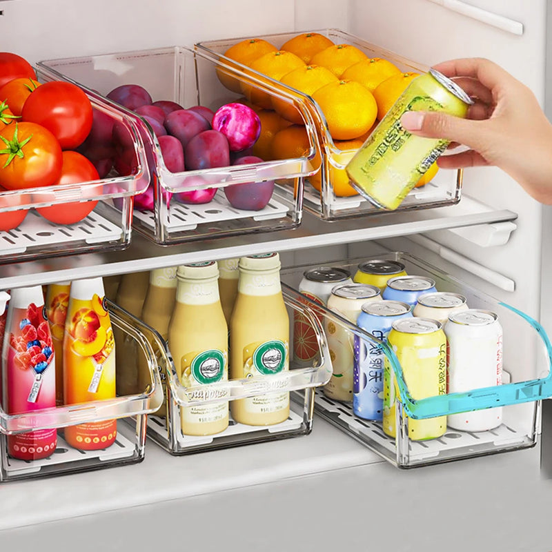 Clear Fridge Organizer Bins – Rectangle Plastic Storage for Fruit, Vegetables & Beverages