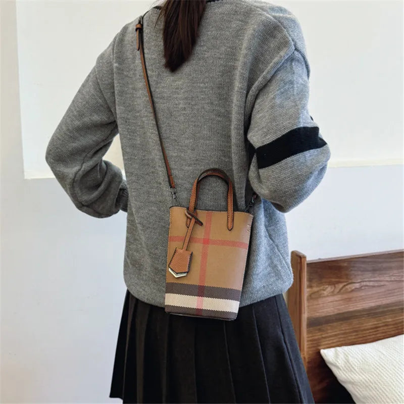 Vintage Plaid Crossbody Bag with Detachable Strap