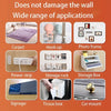 A collection of reusable double-sided adhesive tape products including a carpet hook, power strip, photo frame, storage rack,