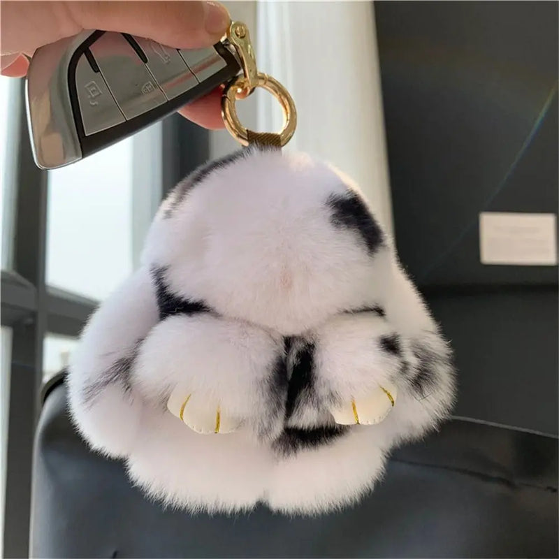 Soft Plush Bunny Keychain with Alloy Ring
