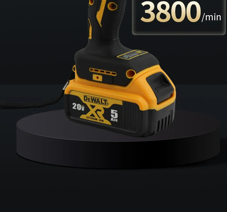 A yellow and black DEWALT XR 20V lithium-ion cordless impact driver tool resting on a dark surface.