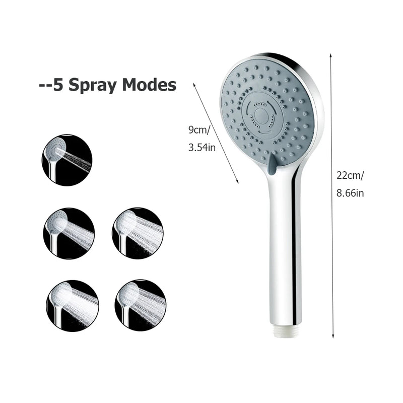 5-Mode Chrome Shower Head with Hose & Bracket