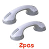 A pair of white and gray vacuum suction grab bars for bathroom safety.