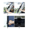 Images showing the installation and use of a retractable car windshield sunshade for UV and heat protection.