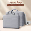 A gray laptop bag with an independent computer compartment is shown next to a silver laptop.