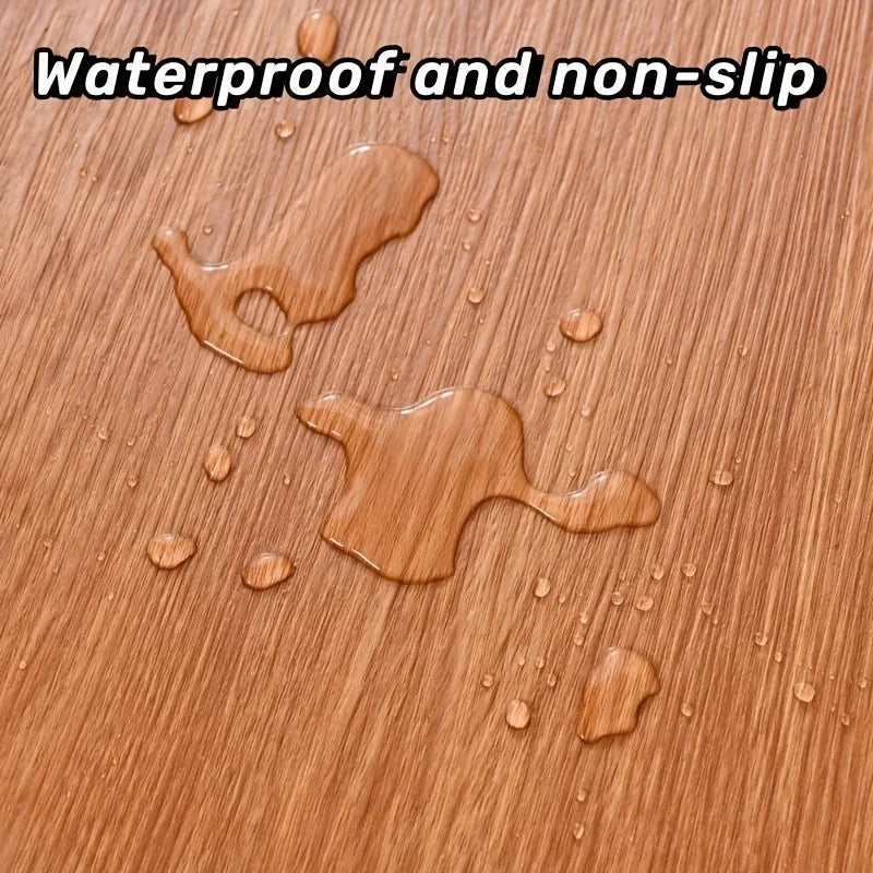 Close-up of a brown liquid product being applied to a wooden surface, demonstrating waterproof and non-slip properties.