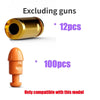 A set of reusable shell ejecting toy pistols in gold and orange colors with accompanying parts.