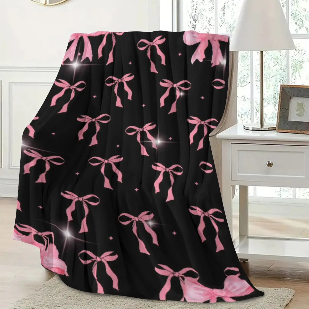 Chic Bow Print Flannel Throw Blanket
