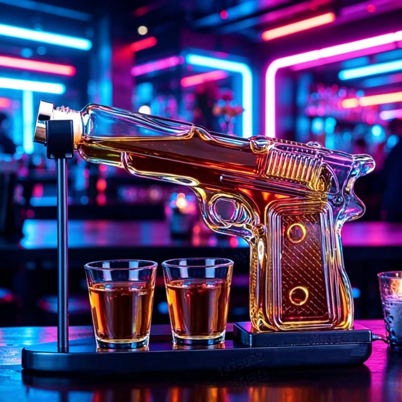 Pistol-Shaped Whiskey Decanter Set with Two Glasses