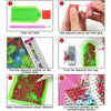 A six-step process showing how to use tools and paint to create a diamond painting on cloth.