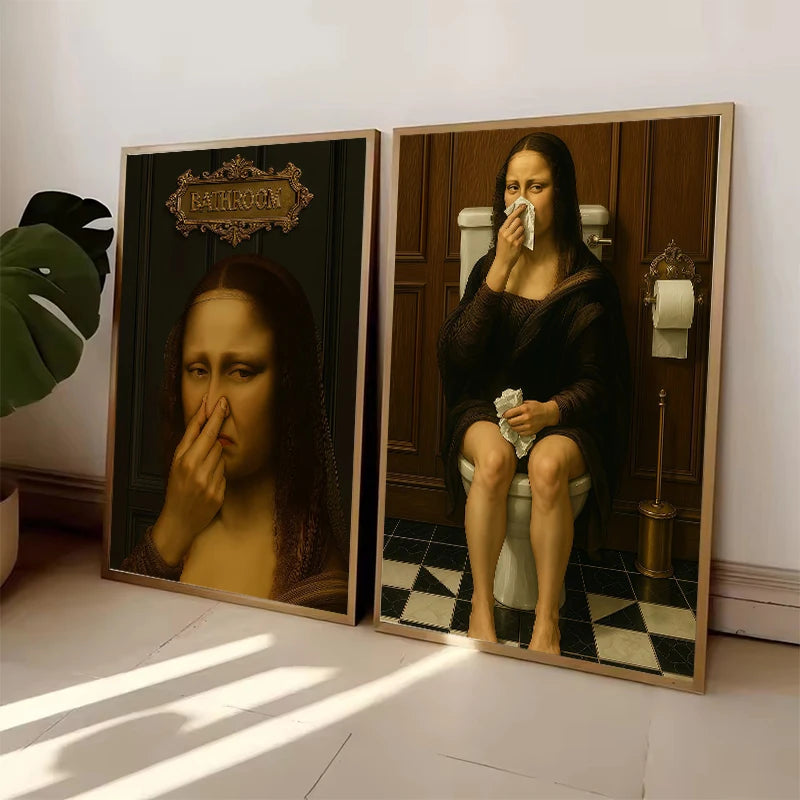 Mona Lisa Funny Bathroom Wall Art Canvas Print