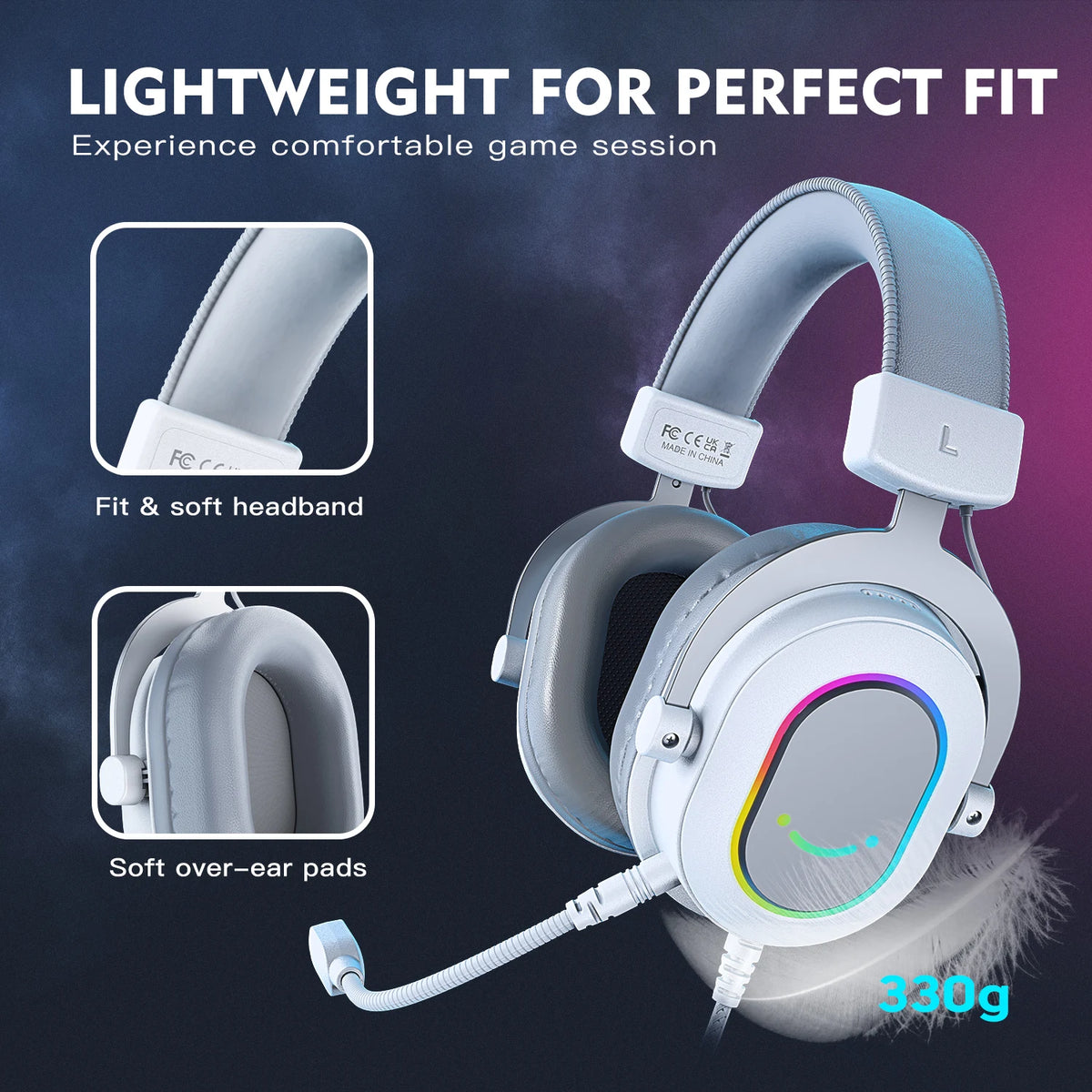 RGB Gaming Headset with 7.1 Surround Sound and Detachable Microphone