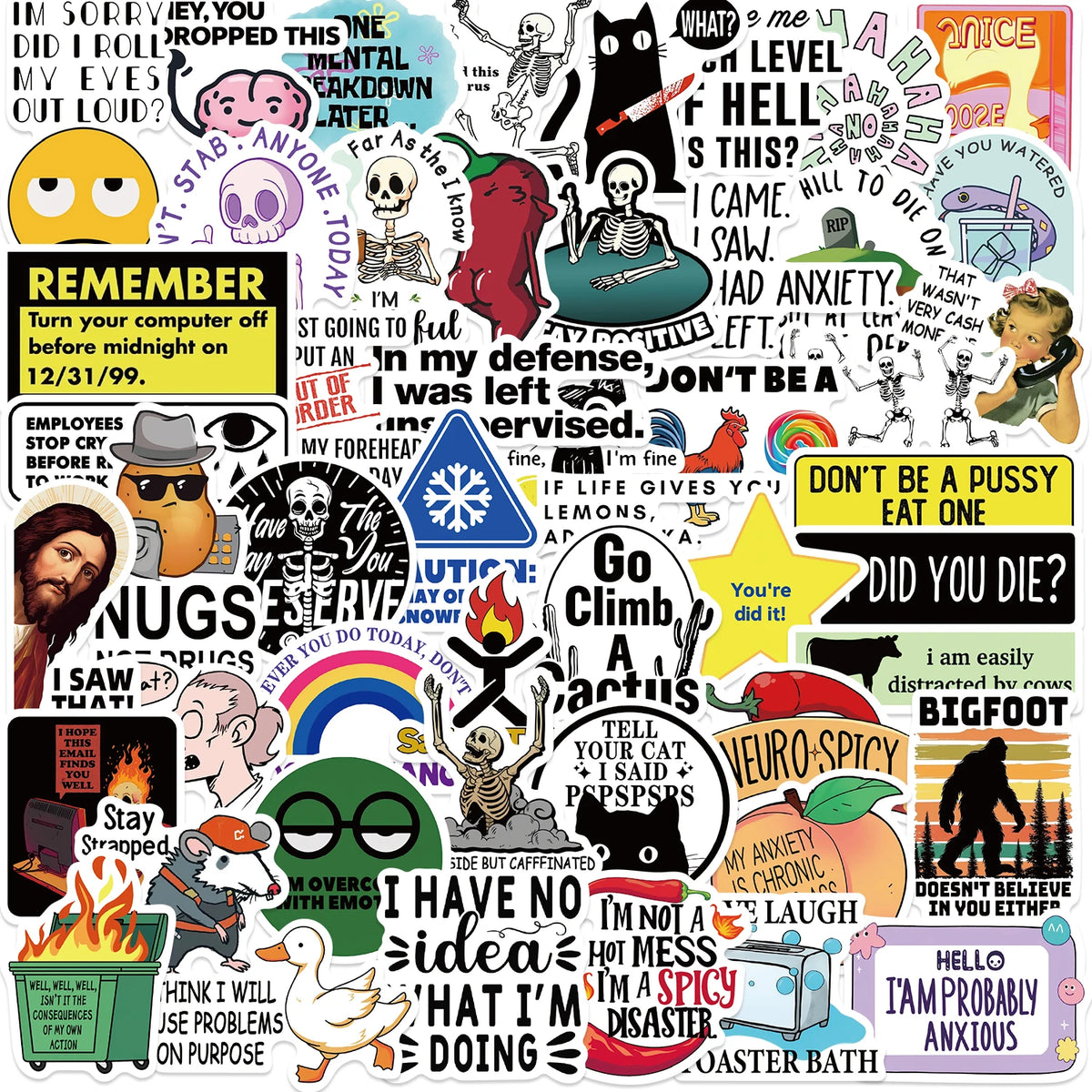 Snarky Meme Sticker Pack – Fun Vinyl Decals for Laptops, Water Bottles & More