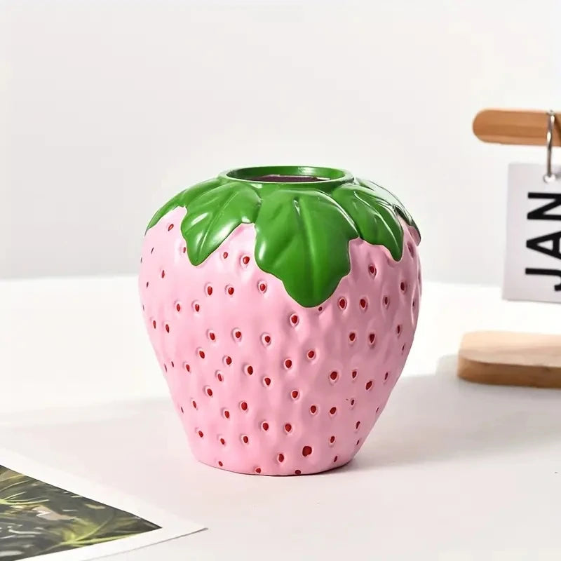 Strawberry-Shaped Resin Vase for Home Decor