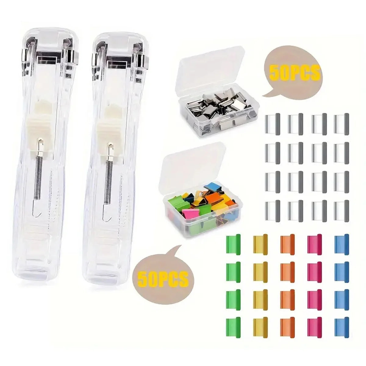Clip Pusher Stapler with Binder Clips (2-Pack)
