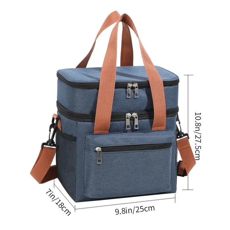 Insulated Double-Layer Lunch Tote with Shoulder Strap