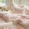 Pink Checkered Lace Duvet Cover Set (3 Pieces)