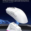 A white Attack Shark X11 lightweight gaming mouse is shown next to its RGB charging dock.