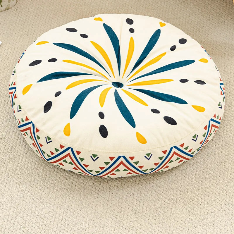 Bohemian Round Floor Cushion with Anti-Slip Base