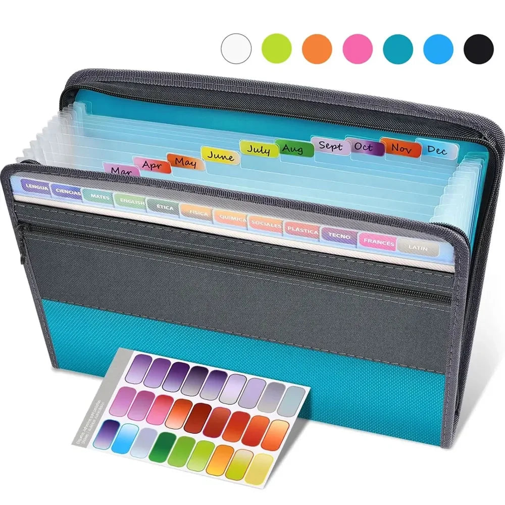 Expandable A4 Document Organizer with 13 Accordion Pockets
