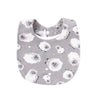 A pack of soft cotton baby bibs featuring cute cartoon sheep prints in gray and white.