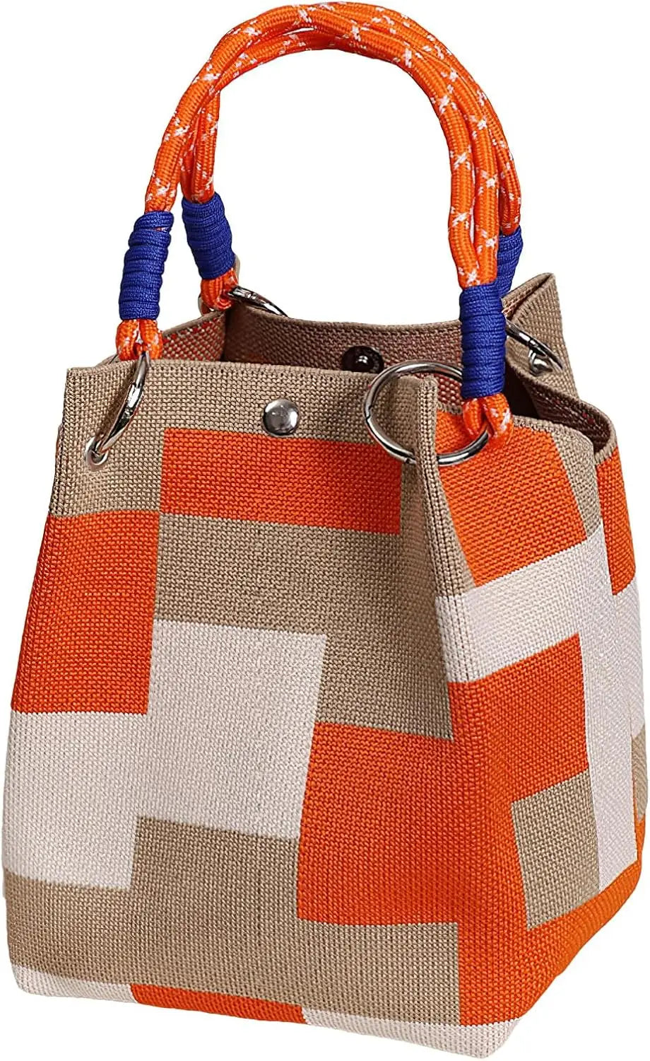 Mini Knitted Colorblock Bucket Bag with Detachable Handle