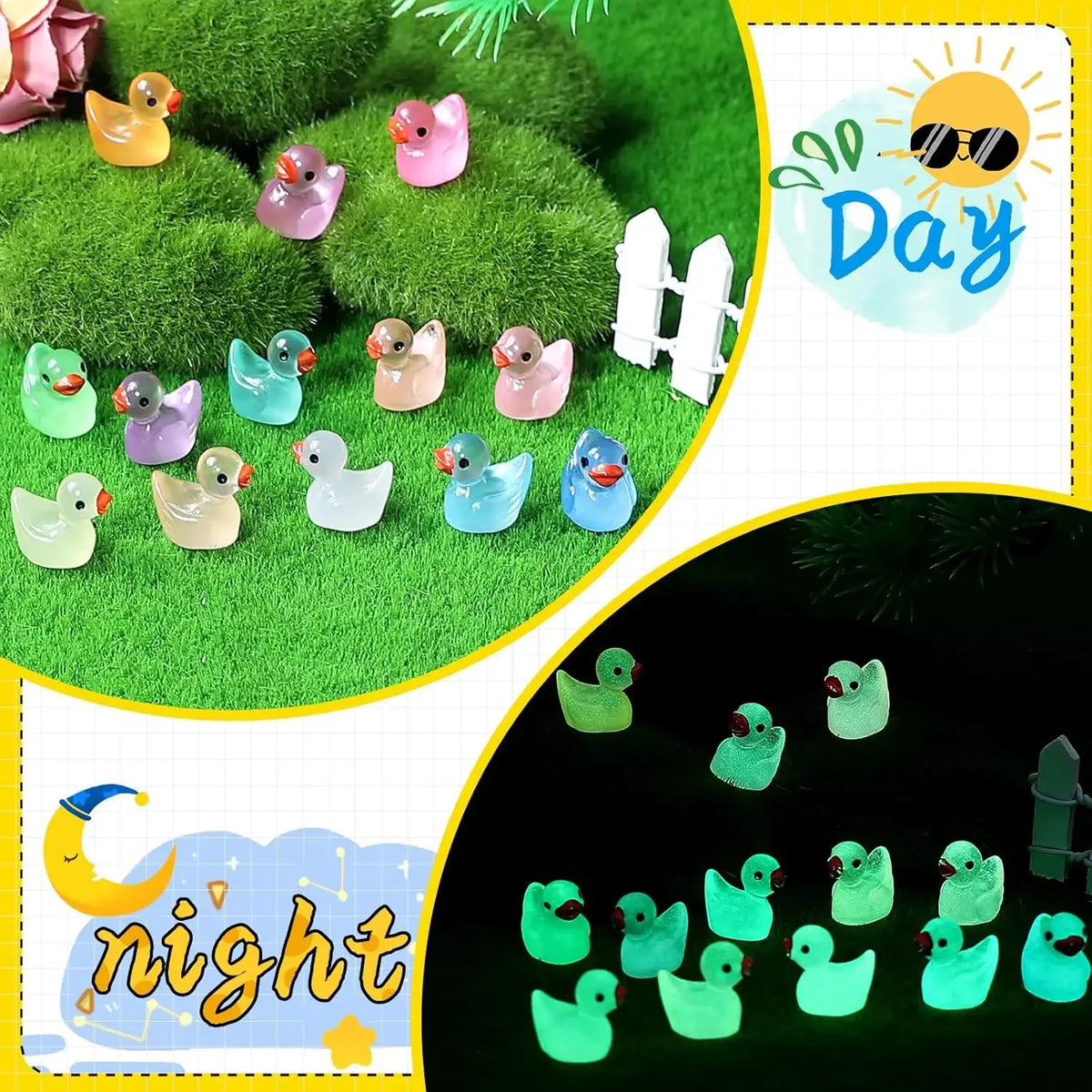 Glowing Miniature Duck Figurines for Gardens & Terrariums