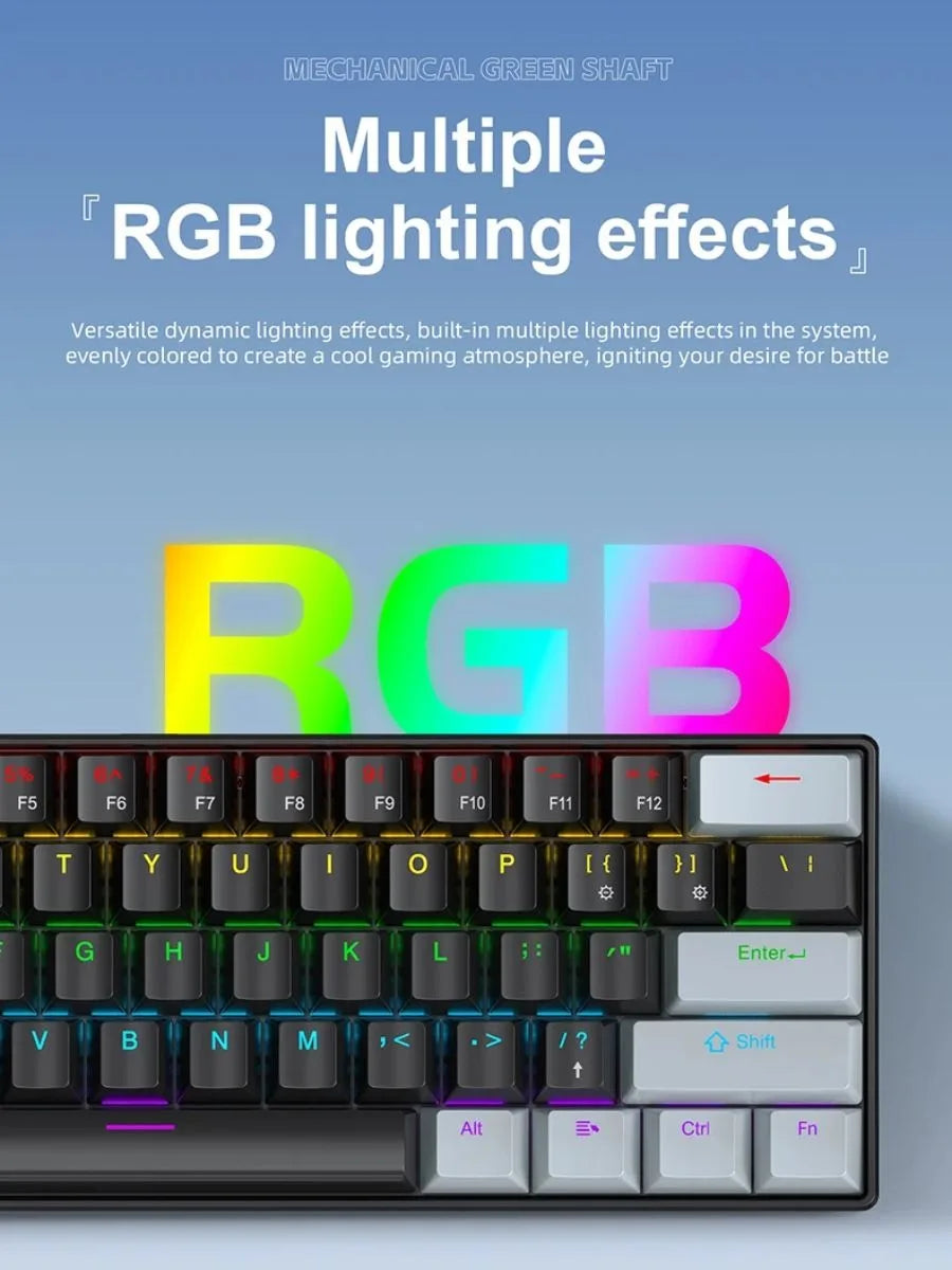 Compact 61-Key Mechanical Gaming Keyboard with RGB Backlighting