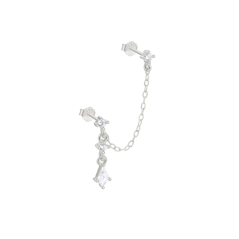 Aretes de Plata de Ley 925 con CZ y Borla de Cadena