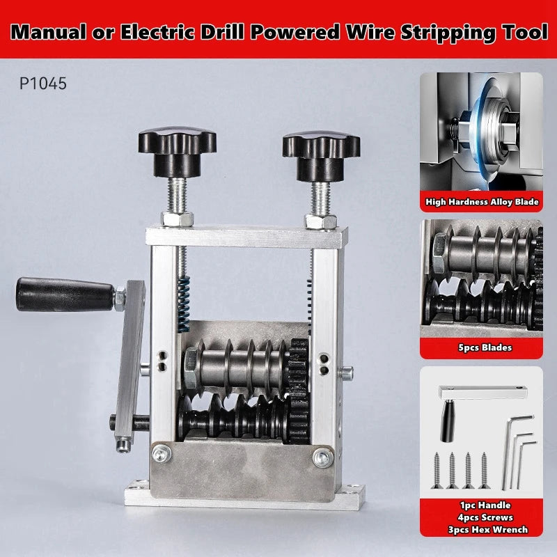 Multifunctional Wire Stripping Tool for Manual or Drill Use