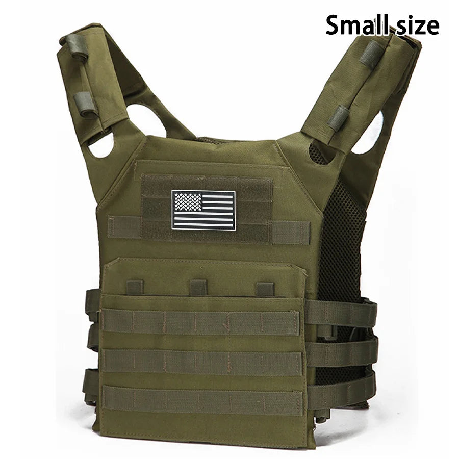 Olive green multifunctional MOLLE training vest featuring a American flag emblem