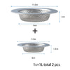 A set of two premium stainless steel sink drain strainers, one large and one small.