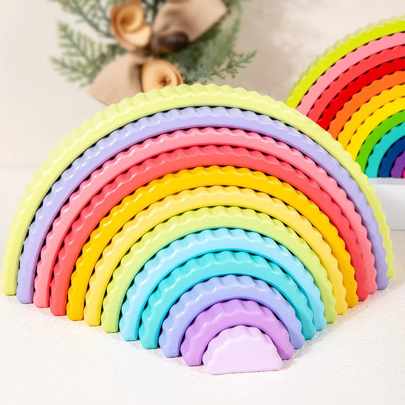 Montessori Rainbow Arch Blocks – 12-Piece Wooden Stacking Toy